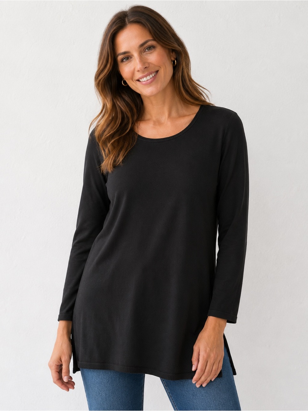 J.‎ Jill cotton blend light Black Long Sleeve Scoop Neck Tunic Top L